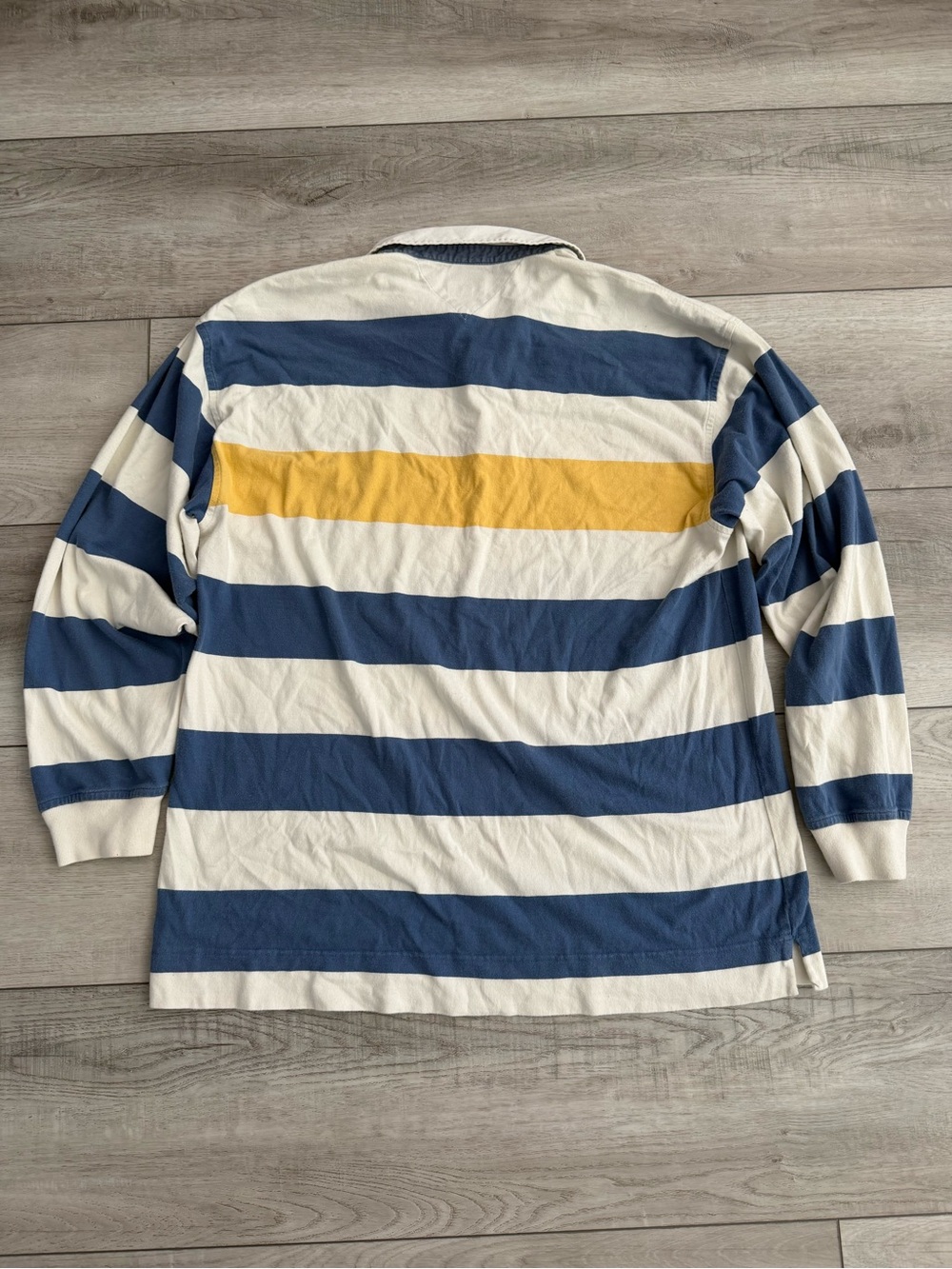 Tommy Hilfiger Blue, White & Yellow Horizontal Stripe Rugby Polo - Picture 5 of 5